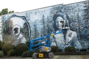 The mural of Opal Whitely in Cottage Grove was being touched up during my brief visit in early August 2017.